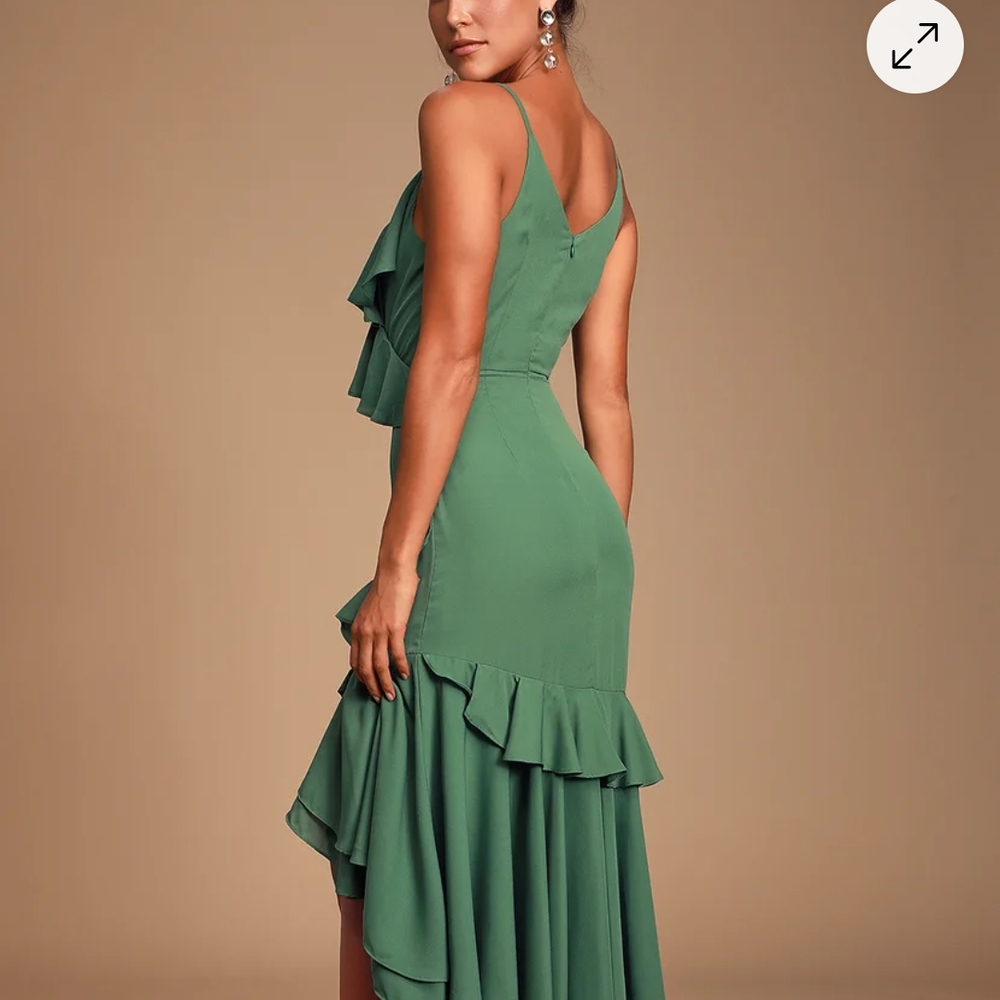 Lulu's Sage Green Ruffled High-Low Dress - Picture 4 of 11